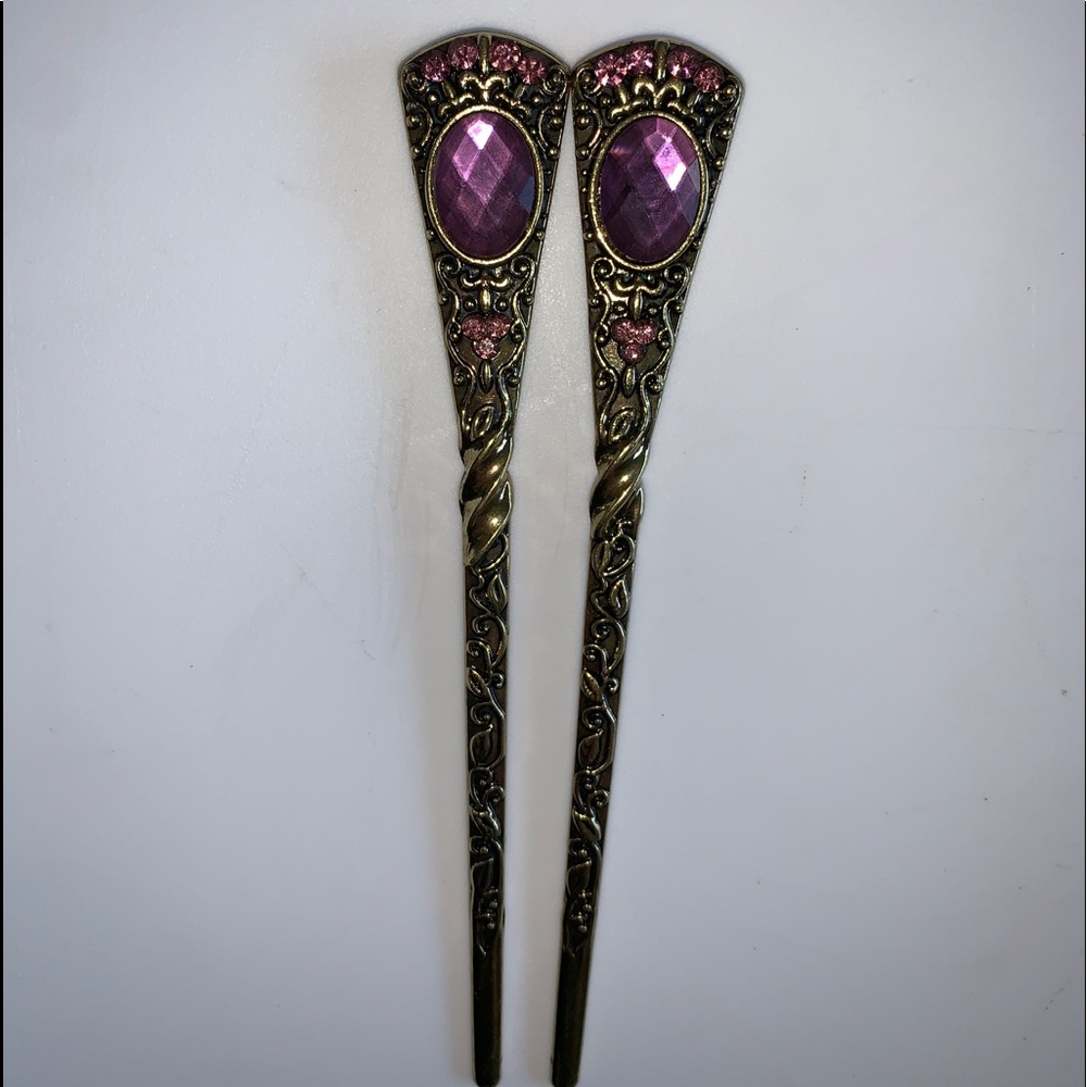 🆕Antique Gold Violet Hairstick 6”